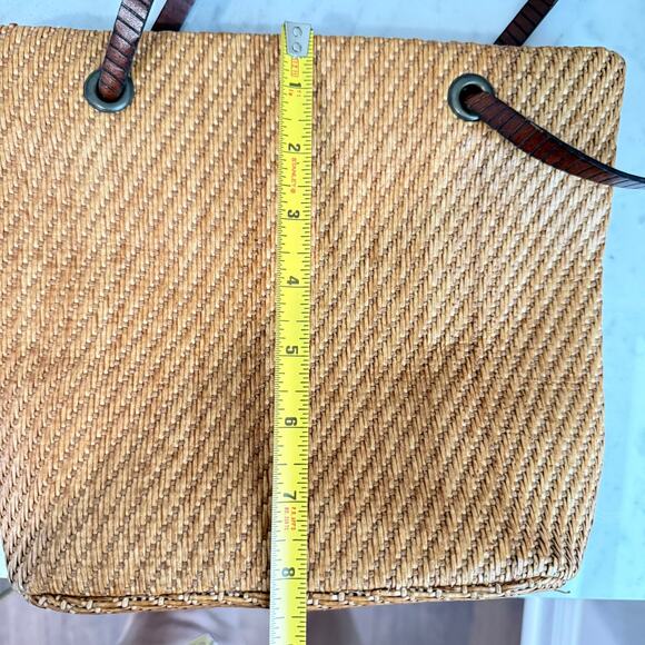 Talbots Italian Woven Straw Tote Bag w/ Leather Trim Made in Italy - Picture 8 of 10
